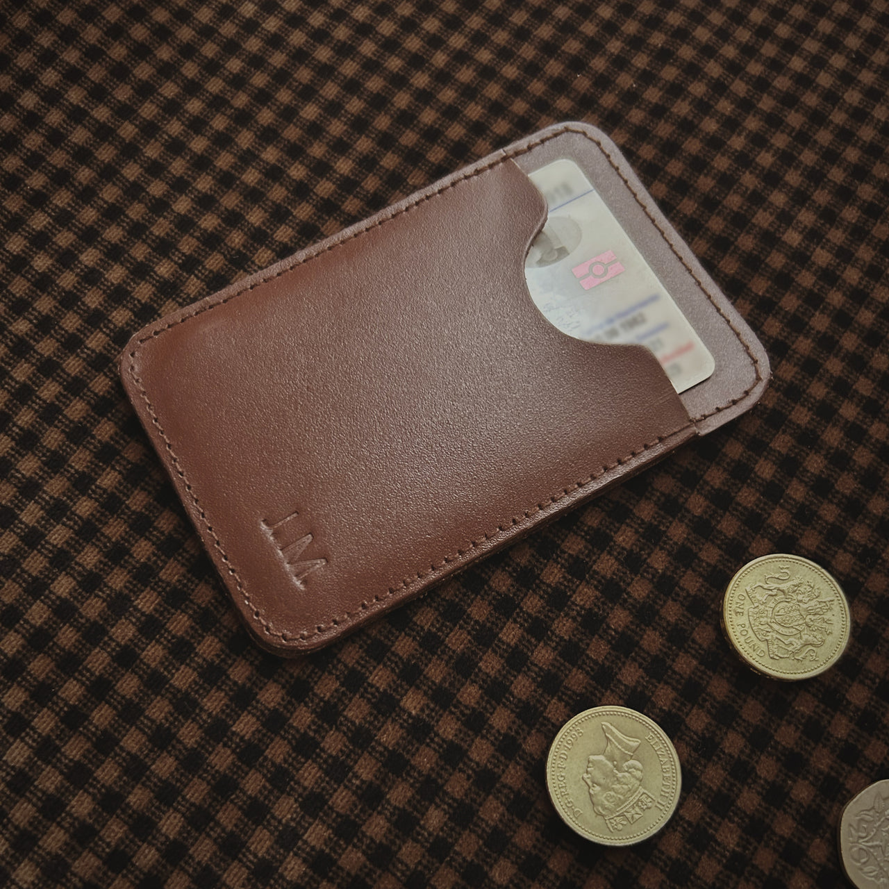 Porta tarjetas Oxford cuero marrón Vintage