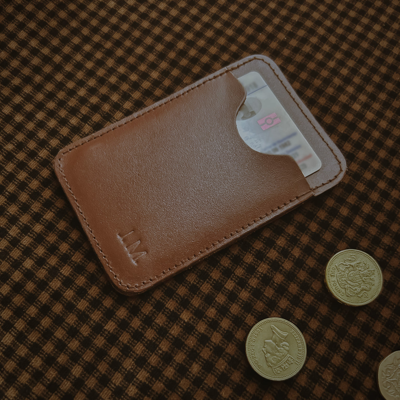 Porta tarjetas Oxford cuero marrón Vintage