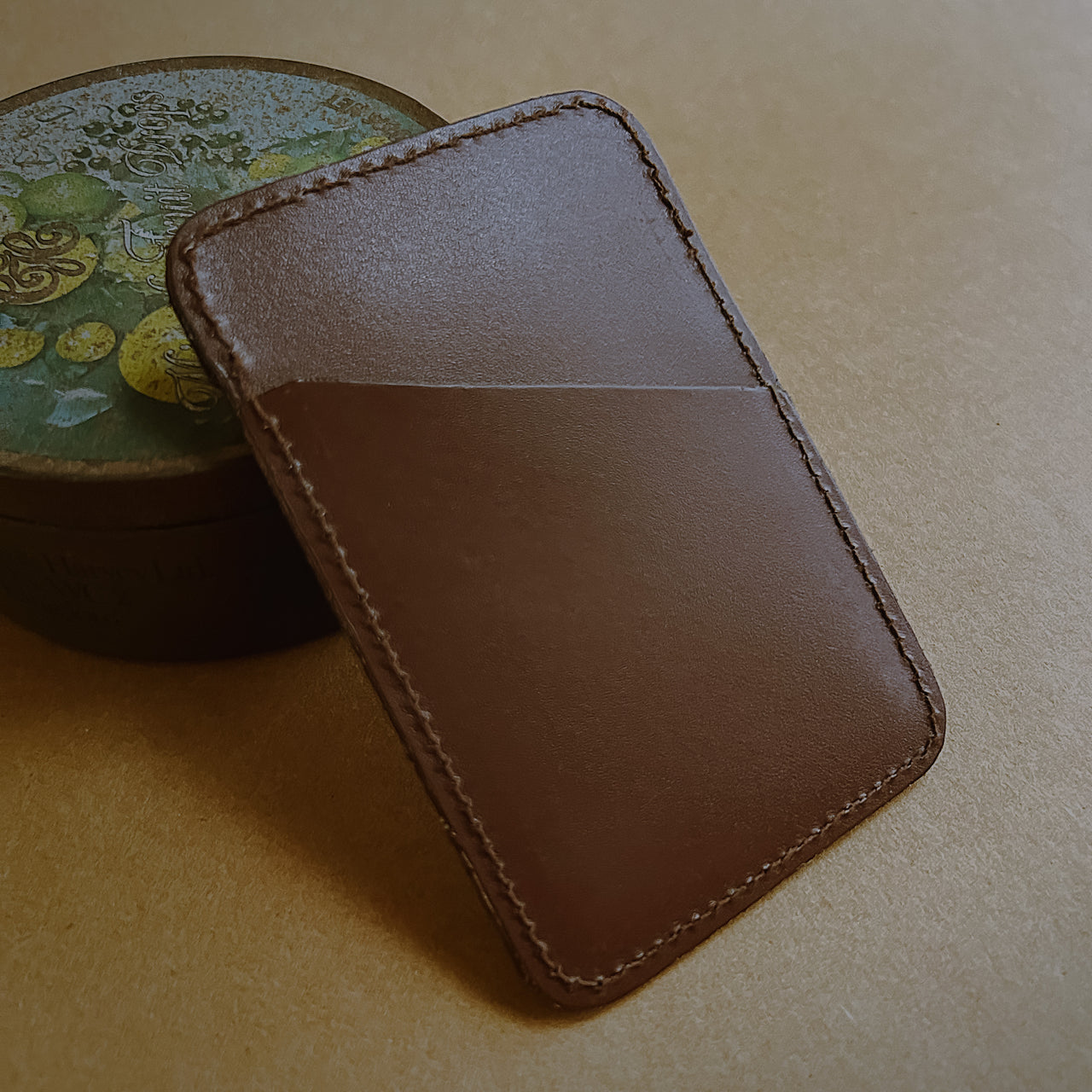 Porta tarjetas Oxford cuero marrón Vintage